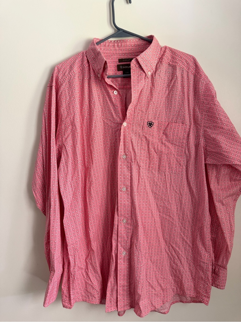 Ariat Pro Series Stretch Men's Large Pink Geo Print Western Button Down Shirt